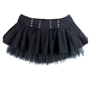 Black Pleated Skirt with Lace Detail
